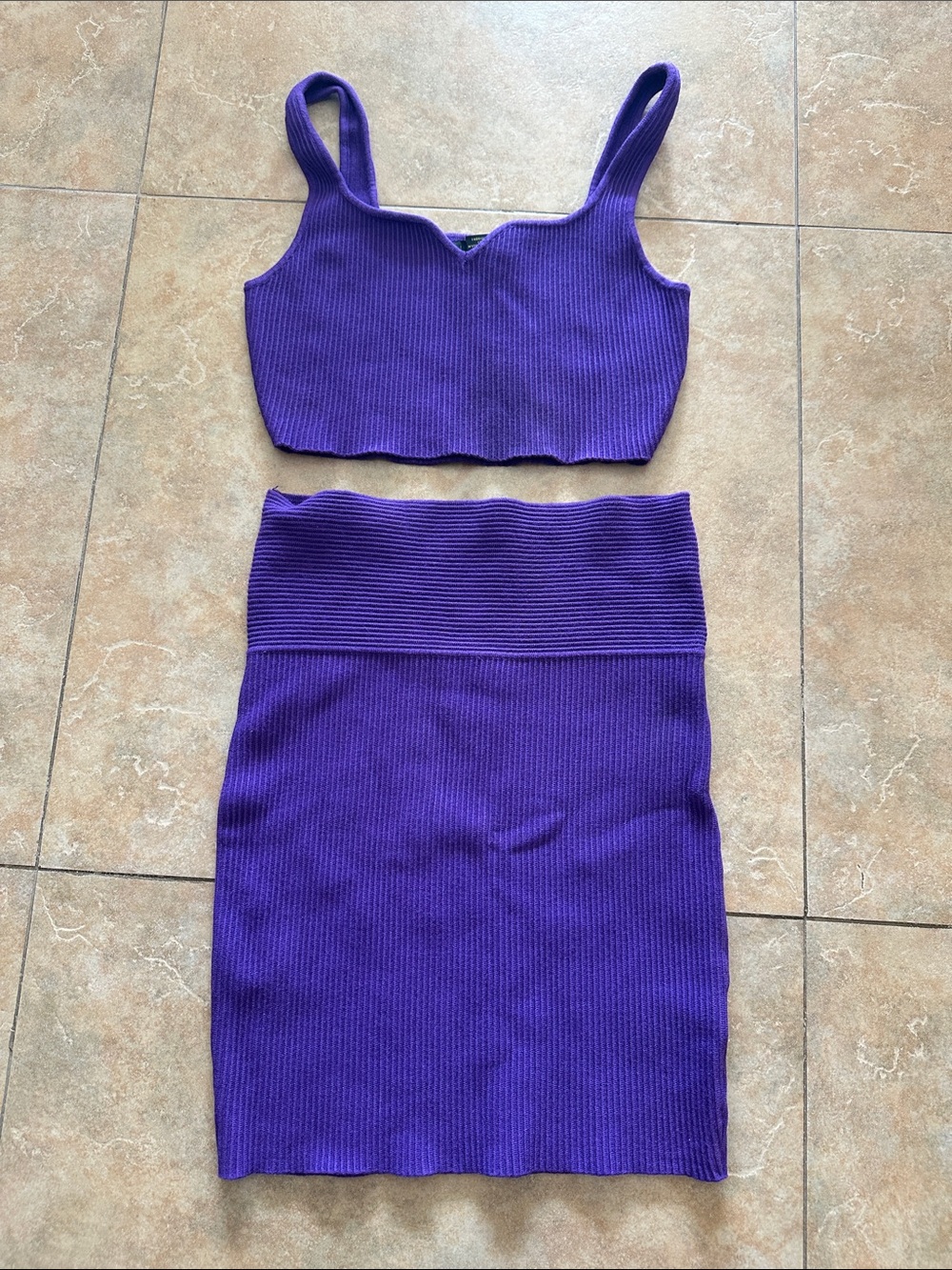 House of Harlow 1960 Purple Ribbed Crop Tank & Midi Skirt Set